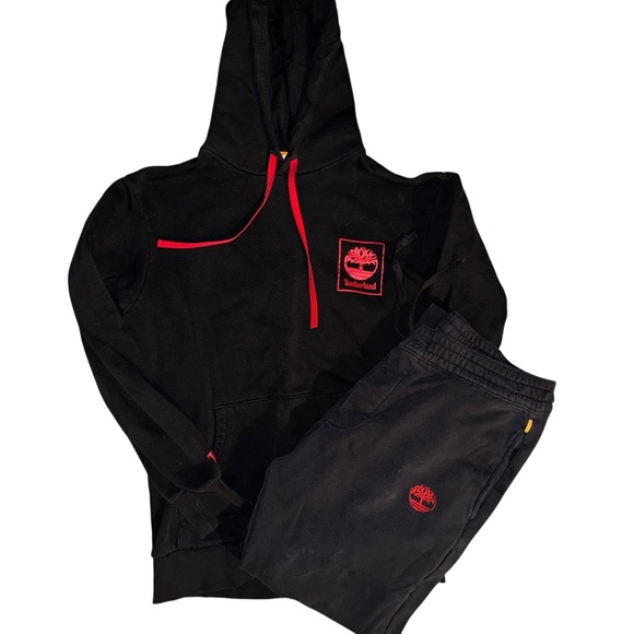 Timberland Black and Red Hoodie and Sweatpants set - Picture 1 of 3